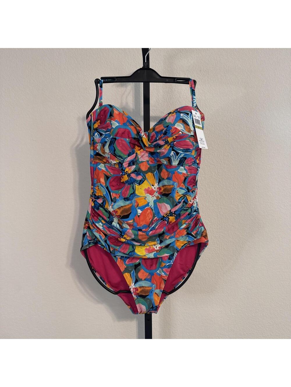 NWT Anne Cole pink Floral One Piece Swimsuit  Wireless SZ 14